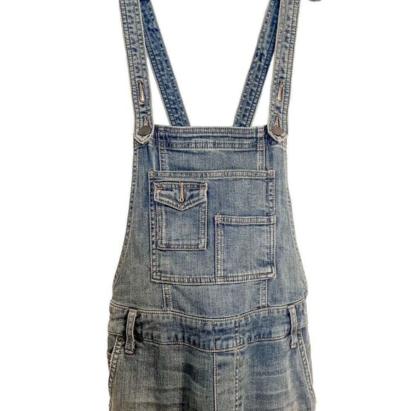 Free People Washed Denim Skinny Overalls Blue 26 - Picture 6 of 9